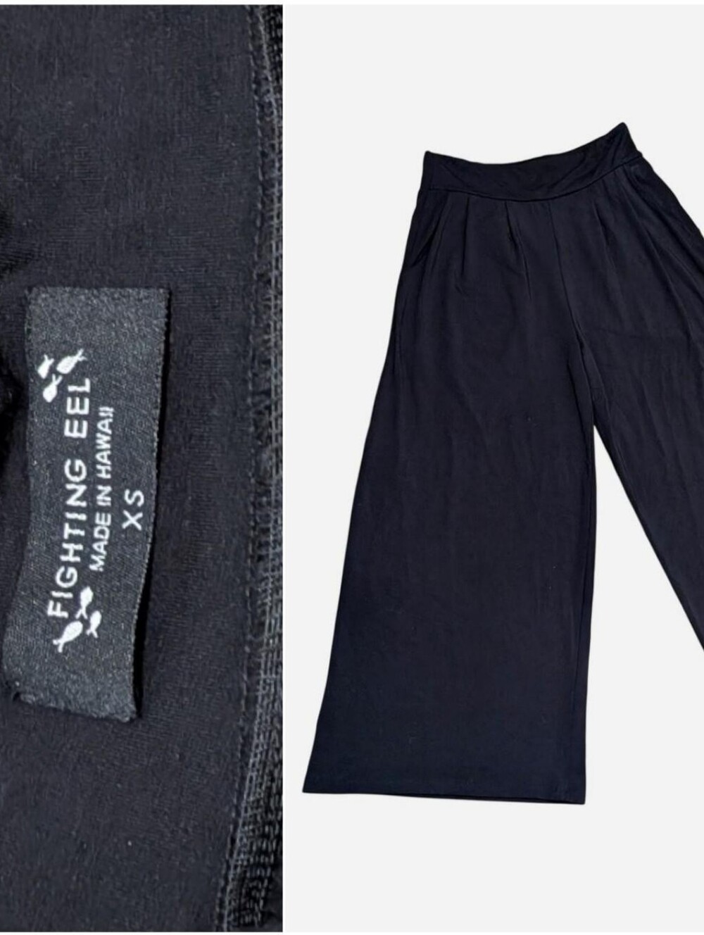 Fighting Eel Ava Sky Hawaii crop pants bottoms flowy Wide leg pockets Black XS